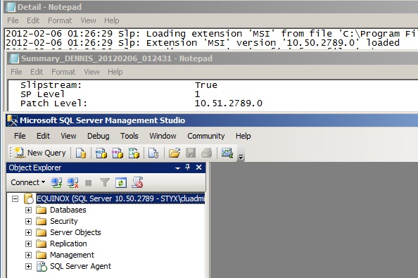 Completed SQL Server 2008 R2 + SP1 + SP1 CU3 install